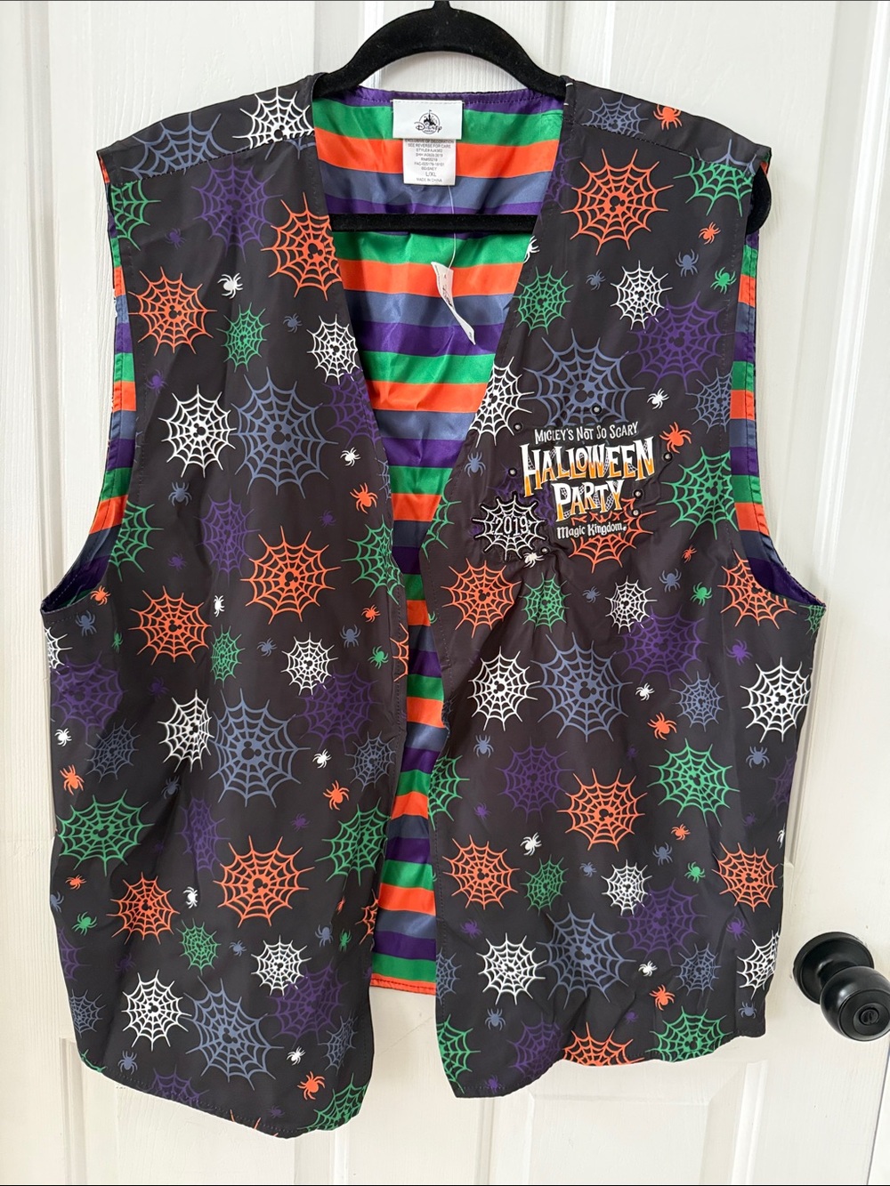 Disney Halloween Spiderweb Vest in Black with Orange, Green, Purple, White